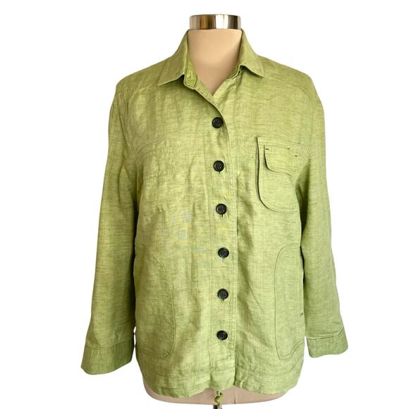 Coldwater Creek Chartreuse Lime Green 100% Linen Jacket Petite LG Spring Casual - Picture 2 of 14